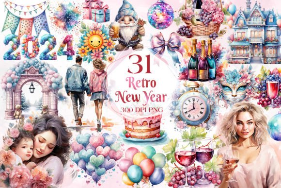 Download Retro Happy New Year Sublimation Clipart - Premium Resources